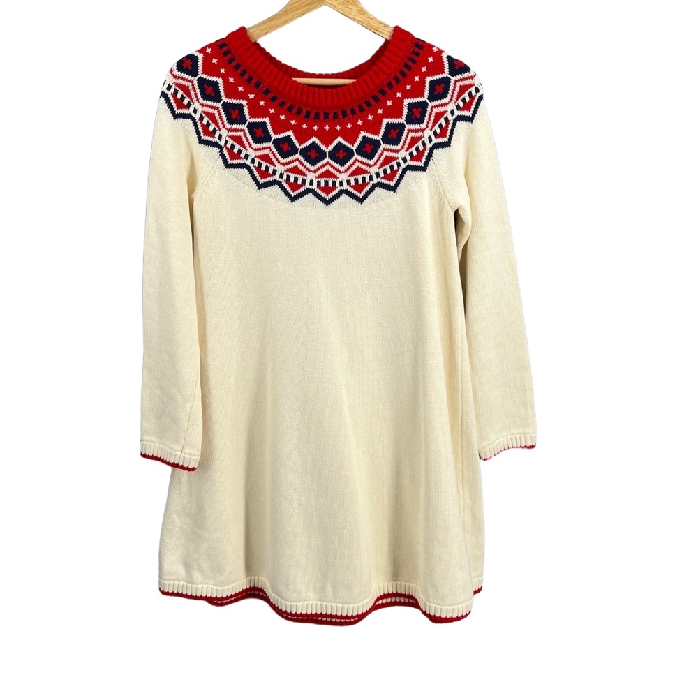 Hanna Andersson Sweater Dress Red White Knit Scandinavian Traditional Kids 12 - Picture 1 of 5